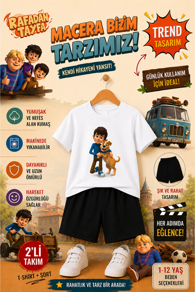OVERMAX Rafadan Tayfa Baskılı Çocuk Takım – Tişört & Şort 2’li Kombin | 1-12 ...