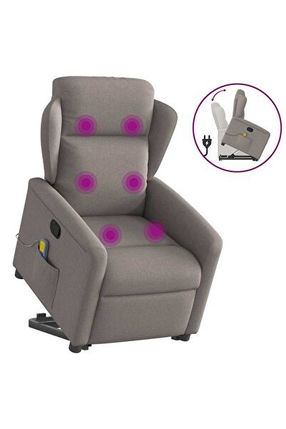 vidaxl Fotoliu rabatabil de masaj cu ridicare, gri taupe, textil