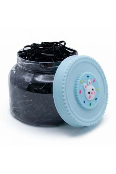 Duravel 300 Pcs Black Elastic Hair Ties in Cute Bunny Jar, Mini Rubber Bands ...