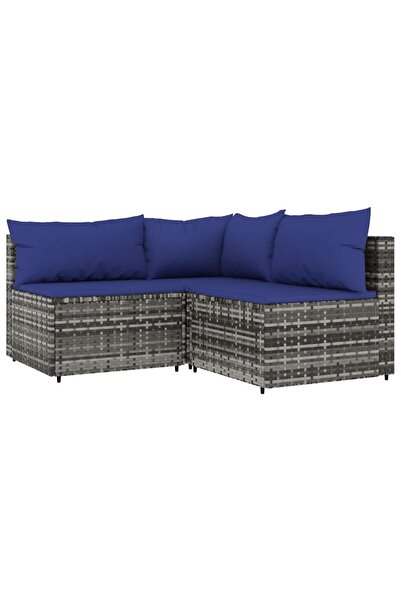 vidaxl Set mobilier de grădină cu perne, 3 piese, gri, poliratan