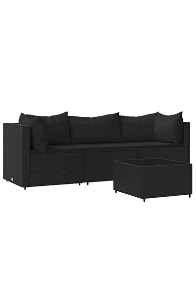 vidaxl Set mobilier relaxare grădină 4 piese cu perne poliratan negru
