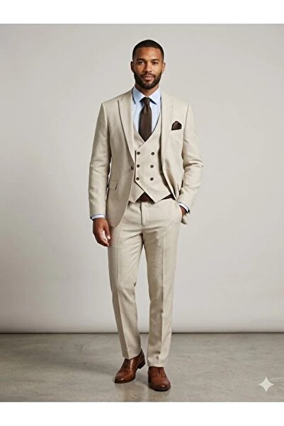 ADİMO Men's Slim Fit Vest Groom Suit 718K190