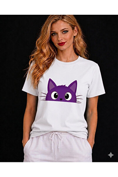 VODEXA Unisex Oversize T-Shirt Brown Cat Printed 100% Cotton T-Shirt Comforta...