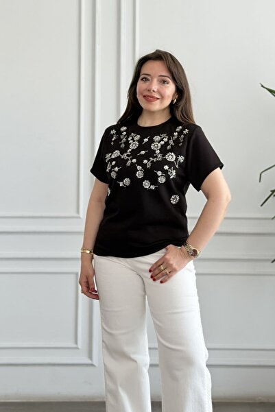 yb yağmur butik Tricou brodat cu paiete florale