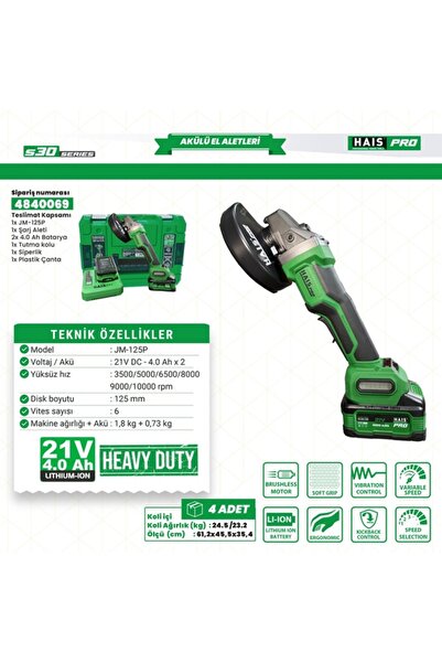 Hais AKÜLÜ TAŞLAMA S30 RB-125P HAİSPRO