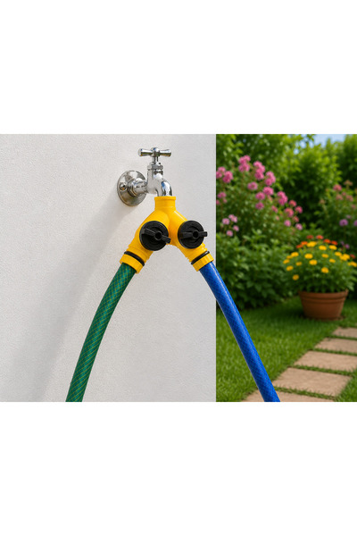 SNA Çift Çıkışlı Vanalı Musluk Adaptörü 1/2" - 3/4" | Bahçe Hortumu Y Bağlant...