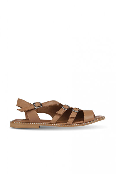 BUENO Brown Leather Women's Flat Sandals