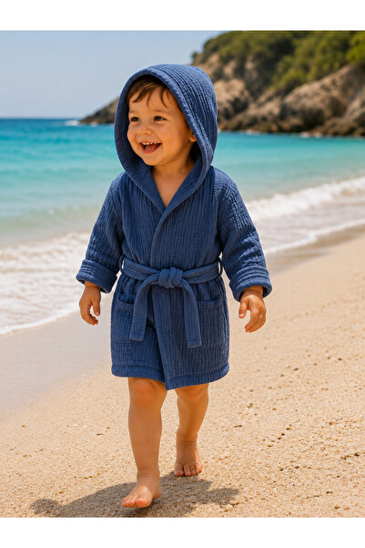 RUKİYE YAVUZ Pamuk Pazen 100% Cotton 4 Layers Washed Muslin Hooded Baby Pesht...