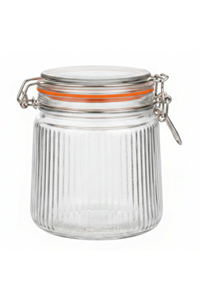 Nautilus Ribbed Glass Clip Jar 800 ml | Airtight Bail Latch Storage Jar with ...