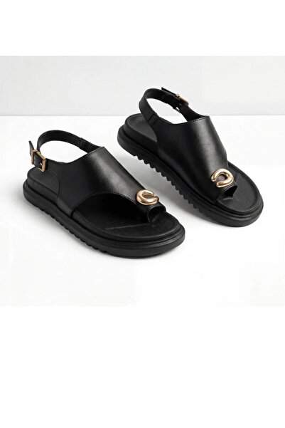 mersin md tekstil Women's Slippers with Gold Buckle Details<Sandals