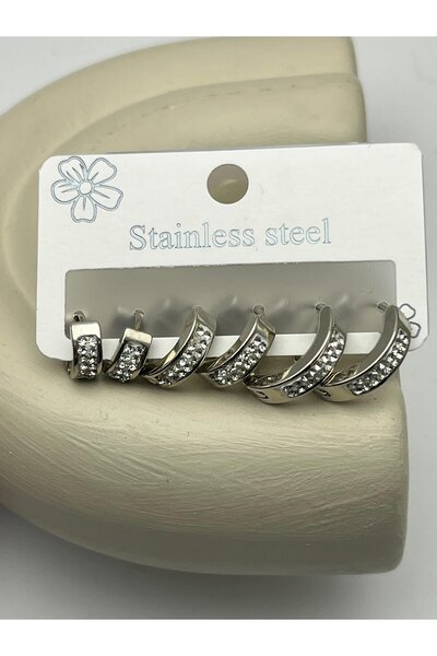 BİJU YILMAZ 26clk55 silver zircon stone steel earring set