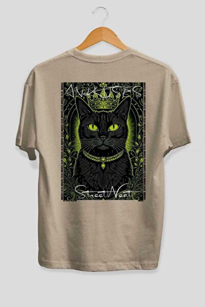Ankhises Μπλουζάκι  "For the Love of Cats " με στάμπα 68 γατών, μπεζ, oversiz...