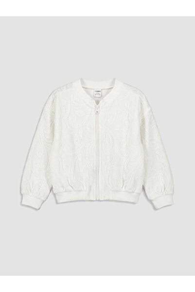 LC Waikiki Nevavm Girls' Zippered Sweatshirt with Oval Collar Pattern