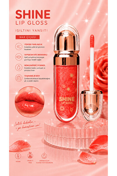 SETBEAUTY NAR ÇİÇEĞİ SİMLİ RENKLİ DUDAK PARLATICI RUJ – SHİNE LİP GLOSS 05