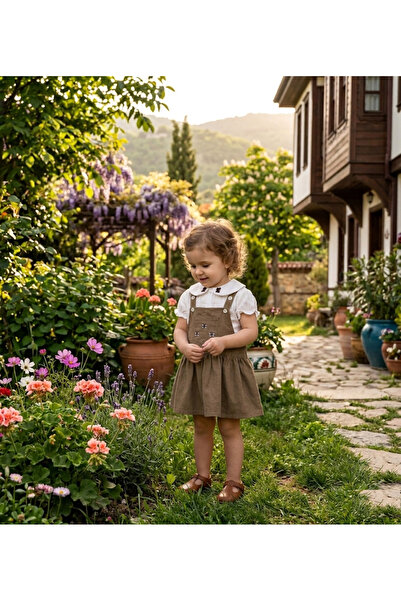 Aymini kids Момичешко дънково яке в син цвят и риза с къс ръкав с бродерия на...