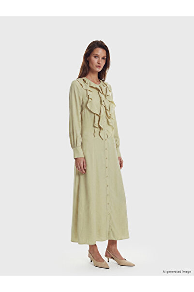 LC Waikiki Rmz Gi̇yi̇m Farkiyla Zero Roba Collar Ruffle Waist Fit Dress