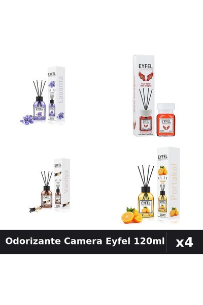Eyfel Set 4 Odorizante Camera Betisoare 120ml - Lavanda, Portocala, Red Drago...