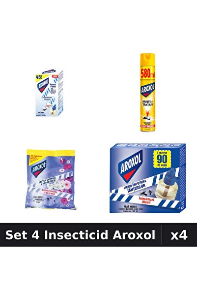 Aroxol Set 4 Produse Anti-Insecte - Aparat Electric & Rezerve Aroxol, Pastile...