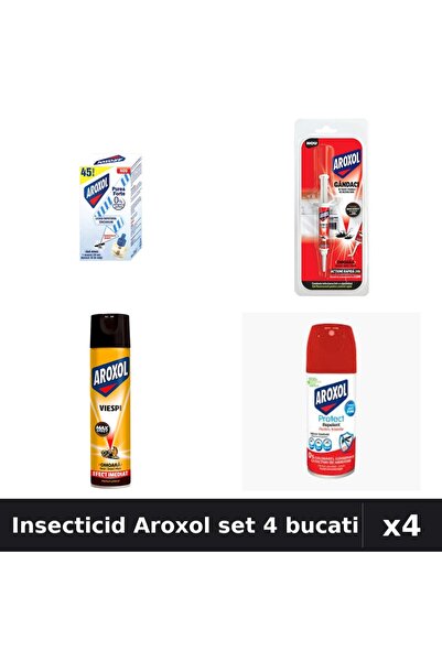 Aroxol Set 4 Insecticid - Aparat Electric, Spray 400ml, Spray 100ml, Pastile 5g