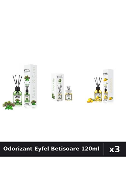 Eyfel Set 3 Odorizant Camera Betisoare 120ml - Pin Mentă, Lacramioare, Ananas