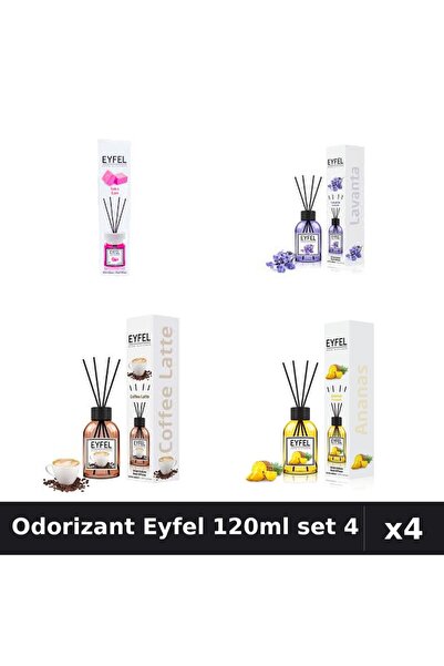 Eyfel Top Bottom Set of 4 Room Air Freshener Sticks 120ml - Pineapple, Bubble...