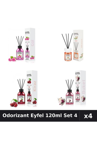 Eyfel Set 4 Odorizant Camera Betisoare 120ml - Trandafir, Acacia, Cirese, Bou...