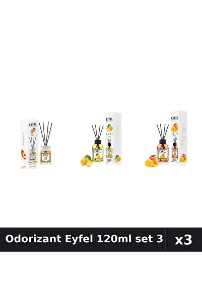 Eyfel Set 3 Odorizant Camera Betisoare 120ml - Piersică, Lămâie, Mango