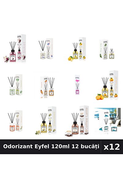 Eyfel Set 12 Odorizante Camera cu Betișoare 120ml - 12 Arome Asortate, Parfum...