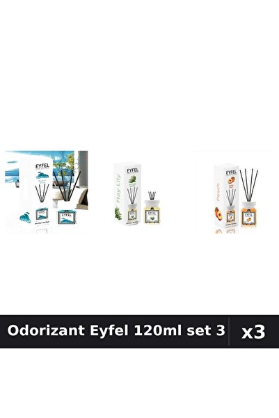 Eyfel Set 3 Odorizant Camera Betisoare 120ml - Ocean, Lacramioare, Piersica