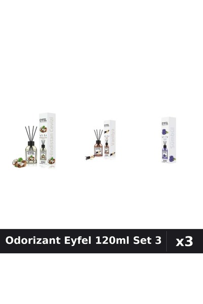 Eyfel Set 3 Odorizant Camera Betisoare 120ml - Nuca Cocos, Vanilie, Zambile