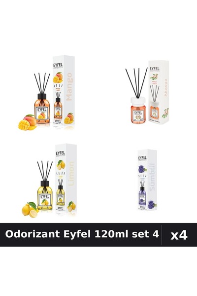 Eyfel Set 4 Odorizant Camera Betisoare 120ml - Mango, Acacia, Lamaie, Zambile
