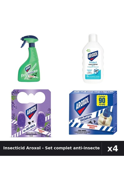 Aroxol Set 4 Insecticid - Spray 400ml, Loțiune 200ml, Spirale, Aparat 45 nopți