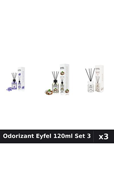 Eyfel Set 3 Odorizant Camera Betisoare 120ml - Lavanda, Nucă Cocos, Bumbac