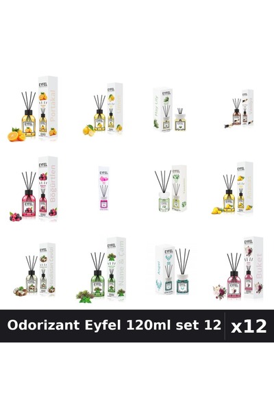 Eyfel Set 12 Odorizant Camera Betisoare 120ml - 12 Arome Asortate, Parfum Intens