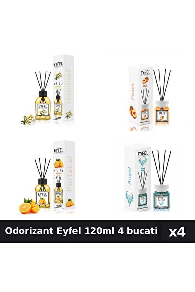 Eyfel Set 4 Odorizant Cameră Betisoare 120ml - Angel, Piersică, Portocală, Mâ...
