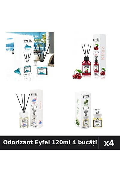 Eyfel Set 4 Odorizant Camera Betisoare 120ml - Ocean, Cireșe, Orhidee, Lacram...