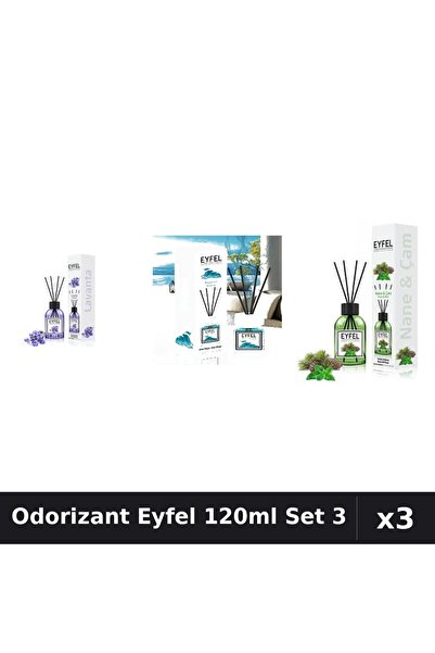 Eyfel Set 3 Odorizant Camera Betisoare 120ml - Lavanda, Ocean, Pin Menta