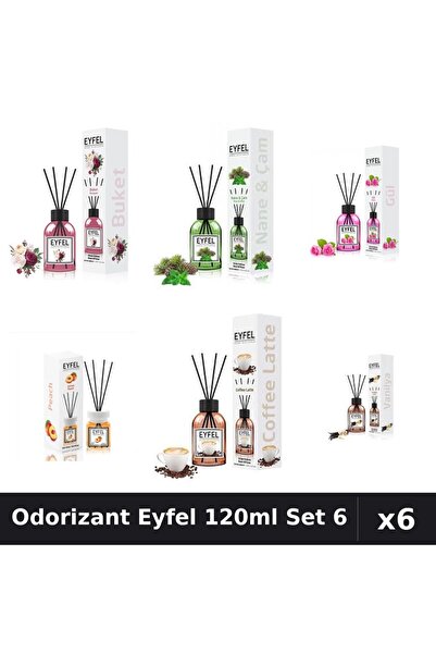 Eyfel Top Bottom Set of 6 Room Air Freshener Sticks 120ml - 6 Assorted Fragra...