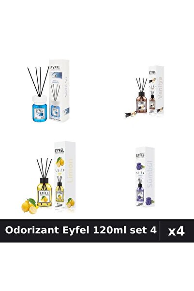 Eyfel Set 4 Odorizant Camera Betisoare 120ml - Cool Water, Vanilie, Lamaie, Z...