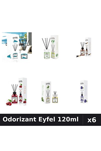 Eyfel Set 6 Odorizante Camera Betisoare 120ml - Ocean, Iasomie, Vanilie, Cire...