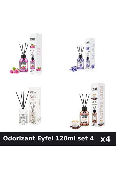Eyfel Set 4 Odorizant Camera Betisoare 120ml - Trandafir, Lavanda, Bumbac, Cafea