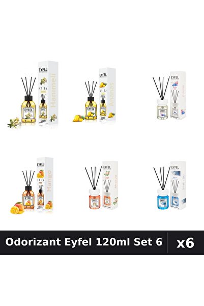 Eyfel Set 6 Odorizante Camera Betisoare 120ml - 6 Arome Asortate, Parfum Intens