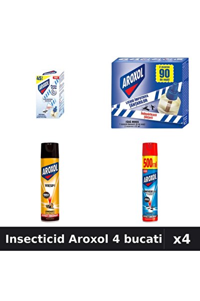 Aroxol Set 4 Insecticid - Aparat Electric 45 nopti, Spray 400ml, 500ml - Prot...