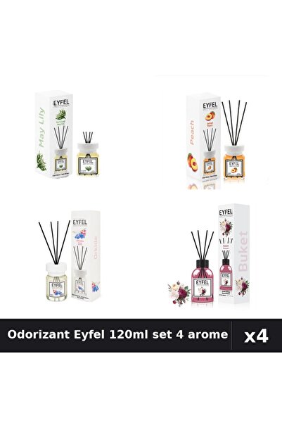 Eyfel Set 4 Odorizant Cameră Betișoare 120ml - Lacramioare, Piersică, Orhidee...