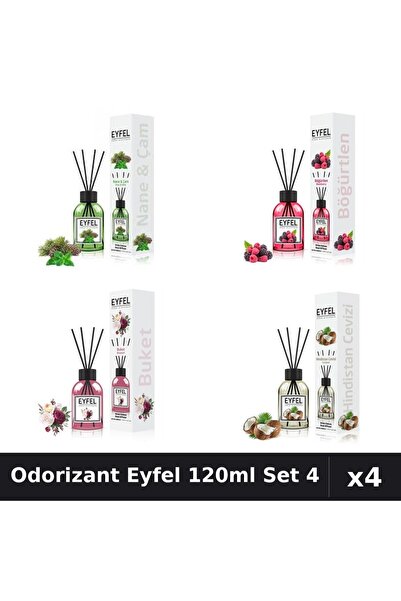 Eyfel Set 4 Odorizant Camera Betisoare 120ml - Pin Menta, Fructe Padure, Bouq...