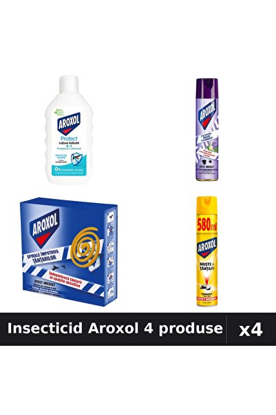 Aroxol Set 4 Insecticid - Loțiune 200ml, Spray 250ml, Spray 580ml, Spirale 10buc