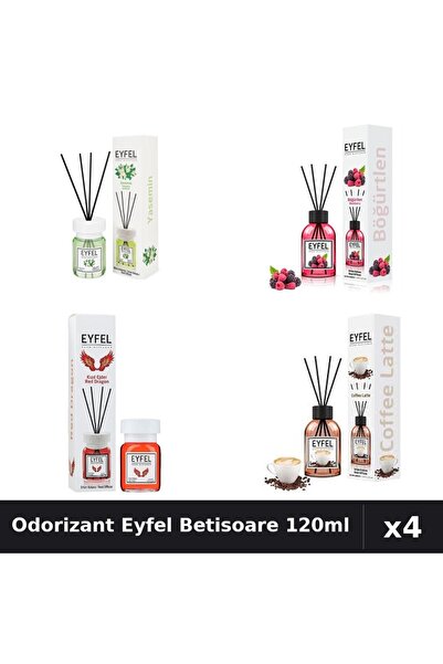 Eyfel Set 4 Odorizant Camera Betisoare 120ml - Iasomie, Fructe Pădure, Red Dr...