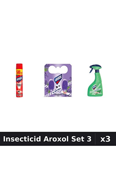 Aroxol Set 3 Spray Insecticid 580ml, 400ml + Pastile Anti-Insecte - Protectie