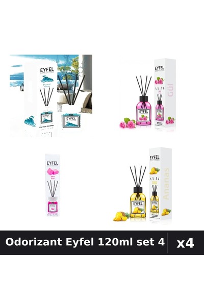 Eyfel Set 4 Odorizant Camera Betisoare 120ml - Ocean, Trandafir, Bubble Gum, ...