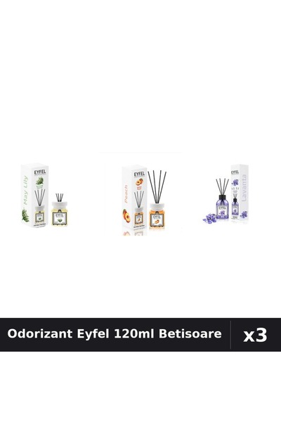 Eyfel Set 3 Odorizant Camera Betisoare 120ml - Lacramioare, Piersica, Lavanda